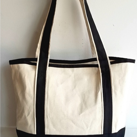 💚💚 NWT - PIRETTE Sturdy Canvas Tote Bag 
Black & Cream - Picture 3 of 7